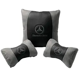 Подушка в авто з логотипом Mercedes-Benz Антара-Екошкіра Чорно-Сірий 1 шт - мініатюра 3