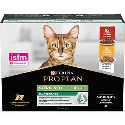 Уцінка. Набір вологого корму для дорослих стерилізованих котів Purina Pro Plan Sterilised шматочки у соусі з яловичиною та куркою 850 г (10 шт. х 85 г) 