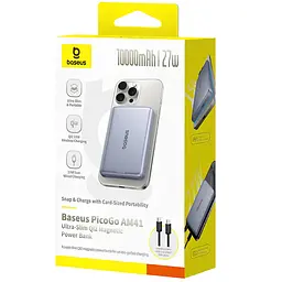 Портативний ЗП Power Bank Baseus PicoGo AM41 Ultra-Slim 27W з БЗП 10000 mAh (E0027200) Gray - мініатюра 3