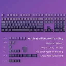 Набір кейкапів PBT Purple Gradient (130+) / фіолетовий OEM-комплект для ANSI / ISO клавіатур, Фіолетовий