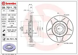 Диск гальмівний вентильований Skoda Fabia I-III, Rapid, Octavia I 96-25р Brembo (09.7011.75) - мініатюра 2