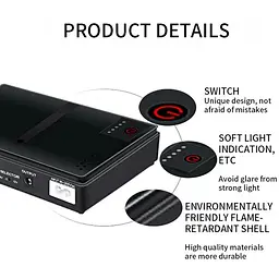 ДБЖ UPS для роутера DC1018P 12V/ 9V/ 5V 10400 mAh для пристроїв постійного струму DC дизайн 2 чорний - мініатюра 4