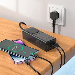 Мережевий подовжувач Hoco NS4 Sharp PD65W (2C1A) Desktop Socket Black - мініатюра 6
