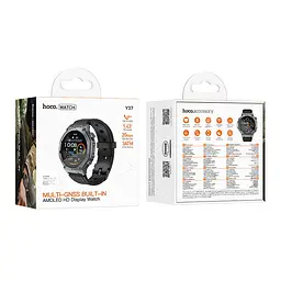 Смарт-годинник Hoco Y37 Amoled 36mm, 520 mAh, GPS sports watch (call version) Black (6942007666046) - мініатюра 2