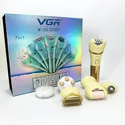 Жіночий акумуляторний епілятор 7 в 1 VGR V-756 з підсвічуванням золотий - мініатюра 4