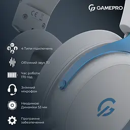 Ігрові бездротові навушники GamePro HSW-191-WHB Asgard Skadi Wireless 7.1 White-Blue - мініатюра 3