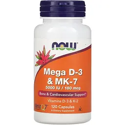 Вітаміни та мінерали NOW Mega D3 & MK-7, 120 вегакапсул
