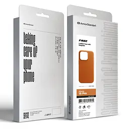 Кожаный чехол-панель для Apple iPhone 15 Pro, FAKE Leather Case, коричневый, искусственная кожа, премиум, противоударный, защита всего корпуса, с мягкой подкладкой, поддержка MagSafe и беспроводной зарядки, ArmorStandart (ARM76300) - мініатюра 5