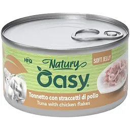 Вологий корм Oasy Cat Wet Natury для дорослих котів тунець з курячими пластівцями 85 г
