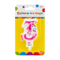 Свічка Maxi двостороння "3" із зображенням єдинорога висотою 7,62 см (MX622066-3)