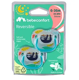Пустушка силіконова Bebe Confort Reversible Soothers Lazy Sloth, симетрична, 6-36 міс., 2 шт., синя (3104202090) - мініатюра 3