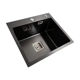 Кухонна мийка Platinum Handmade HSBB з нержавіючої сталі 3.0 мм квадратний сифон 50x45x23 см чорна - мініатюра 2