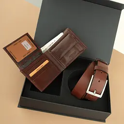 Подарунковий чоловічий набір Handycover 2511 (портмоне та ремінь) коричневий в коробці - мініатюра 3