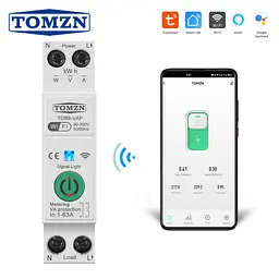Розумний автоматичний вимикач Tuya Wi-Fi із захистом TOMZN TOB9-VAP 1P+N 110/220V 1–63A Цифрове реле з лічильником (19645)
