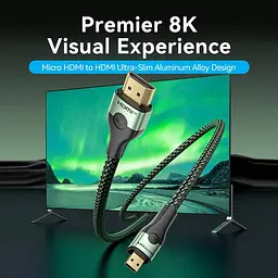 Кабель HDMI M - Micro HDMI M, 2.1 м, V2.0 8K 60Гц Aluminum Alloy Type Зелений Vention - мініатюра 4