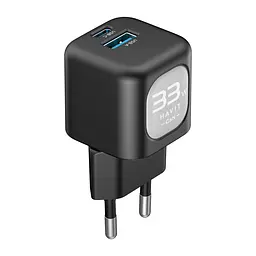 Зарядний пристрій HAVIT HV-UC230 GaN 33W USB-A+USB-C Black HAVIT (28442-000) - мініатюра 1