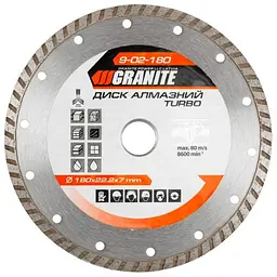 Диск відрізний алмазний MasterTool по бетону кераміці граніту Granite 180 мм турбо