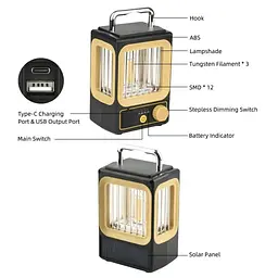 Кемпінговий ліхтар з акумулятором і сонячною панеллю з функцією Power Bank HS9039 - мініатюра 3