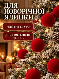 Набір новорічних оксамитових іграшок на ялинку "Шарм" 18 куль червоний - мініатюра 9