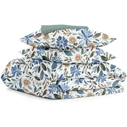 Комплект постільної білизни Cosas євро з простирадлом на резинці CALIFORNIA FLOWERS CS2 200 x 220 см (FlowersWashBlueWhite_El-104Ashmint_200)