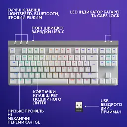 Клавіатура Logitech G515 TKL Lightspeed Tactile Bluetooth UA White (920-012539) - мініатюра 7