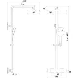 Душова система Globus Lux Termostatic Q GLQ-0040T-BB, Чорний матовий - мініатюра 5