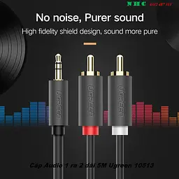 Аудіо кабель Ugreen AV102 3.5 мм Male to 2 RCA Male Audio Cable 10 м сірий (10514) - мініатюра 3