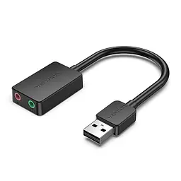 Зовнішня звукова карта Vention аудіоадаптер з підключенням USB-A з окремими гніздами 3,5 мм для навушників і мікрофона Plug & Play чорна (CDYB0)