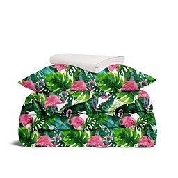 Дитяча постільна білизна в ліжечко TROPICAL FLAMINGO, зелений (FlamingoPalmGreen_30RoseLight_140)