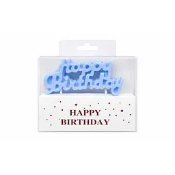 Свічка для торта «Happy Birthday» декоративний напис блакитна, фігурна святкова свічка, яскравий неоновий декор для дня народження