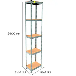 Металевий стелаж Emby Light Series (розмір 2400х450x300мм) 5 полиць ДСП до 100кг Оцинкований - мініатюра 2