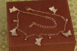 Браслет Xuping Jewelry на ногу п"ять метеликів 23 см 1 мм подовжувач 5 см золотистий