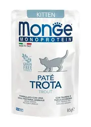 Консервований корм Monge Kitten Pate Trout – вологий монопротеїновий корм із форелі для кошенят (паштет) 85 г