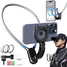 Металевий магнітний тримач для телефону на шию без рук Smatrphone Magnetic Neck Holder механізм регулювання кута огляду - мініатюра 2