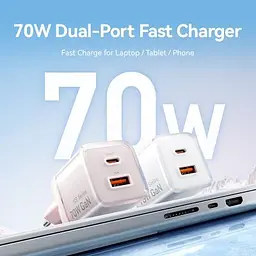 Зарядний пристрій Vention 1xUSB-C PD70W + 1xUSB QC3.0 22.5W GaN transparent gray (FCGH0-EU) - мініатюра 2