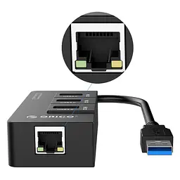 USB-хаб ORICO USB 3.0 3 порти + RJ45 (HR01-U3-V1-BK-BP) - мініатюра 4