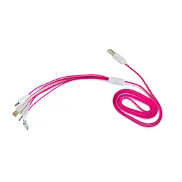Кабель для зарядки телефонов 4 в 1 Flat Розовый Lightning/microUSB/30pin/DC2mm 115 см провод на айфон - миниатюра 2