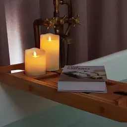 Водонепроникні вуличні безполум’яні LED свічки Homemory різного розміру 5 шт та 2 пульти мерехтливе 3D полум’я білі (SKU-126)  - мініатюра 5
