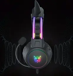 Накладні ігрові навушники Onikuma X15 Pro дротові з гарнітурою і котячими вушками та RGB-підсвіткою чорні - мініатюра 7