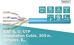 Кабель Digitus CAT 6A U-UTP, 305m, AWG 23/1, LSZH, блакитний - мініатюра 2