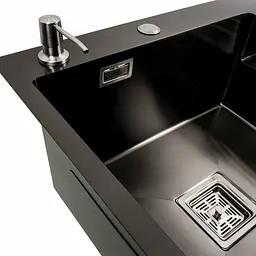 Кухонна мийка 78x50С L PVD чорна Platinum Handmade (поглиблена полиця, 3.0/1.0 мм), Чорний - мініатюра 8