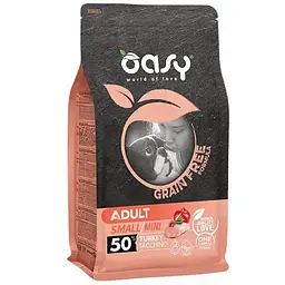 Беззерновий сухий корм Oasy Dog Grain Free Adult Small/Mini для дорослих собак малих порід індичка з яблуком та журавлиною 2.5 кг