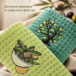 Набір вафельних рушників 2 шт 40x60 см Олива зелений/салат LoveYouHome - мініатюра 4