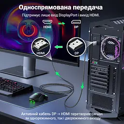 Відеокабель UGREEN DP119 DisplayPort - HDMI 4K 60 Гц 3 м чорний (25491) - мініатюра 2