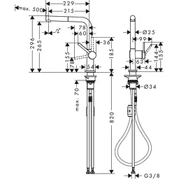 Змішувач Hansgrohe Talis M54 270 1jet кухонний з витяжним виливом 72808800 Stainless Steel Нержавіюча сталь - мініатюра 2