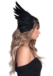 Пов’язка на голову з крилами Leg Avenue Feather headband Black, пір’я та натуральна шкіра - мініатюра 3