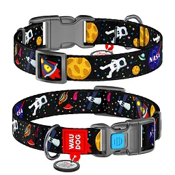 Нашийник для собак нейлоновий Waudog Nylon з QR-паспортом "NASA" пластиковий фастекс Ш 25 мм Д 33-49 см