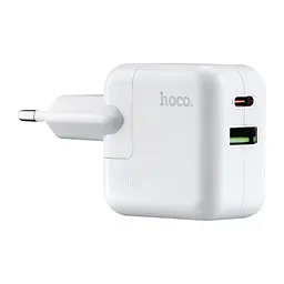 Мережевий зарядний пристрій Hoco C111A Lucky dual-port PD30W + QC3.0 charger ( EU ) Білий