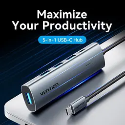 USB-Хаб Vention USB 3.0 Type-C - 4xUSB 3.0/1xUSB-C, 5Gbps, Black (TGZHB) - мініатюра 7