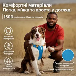 Шлея для собак Nunbell No-Pull з повідцем, регульована та світловідбивна M, Синій - мініатюра 5